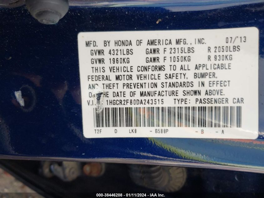 2013 HONDA ACCORD EX-L - 1HGCR2F80DA243515