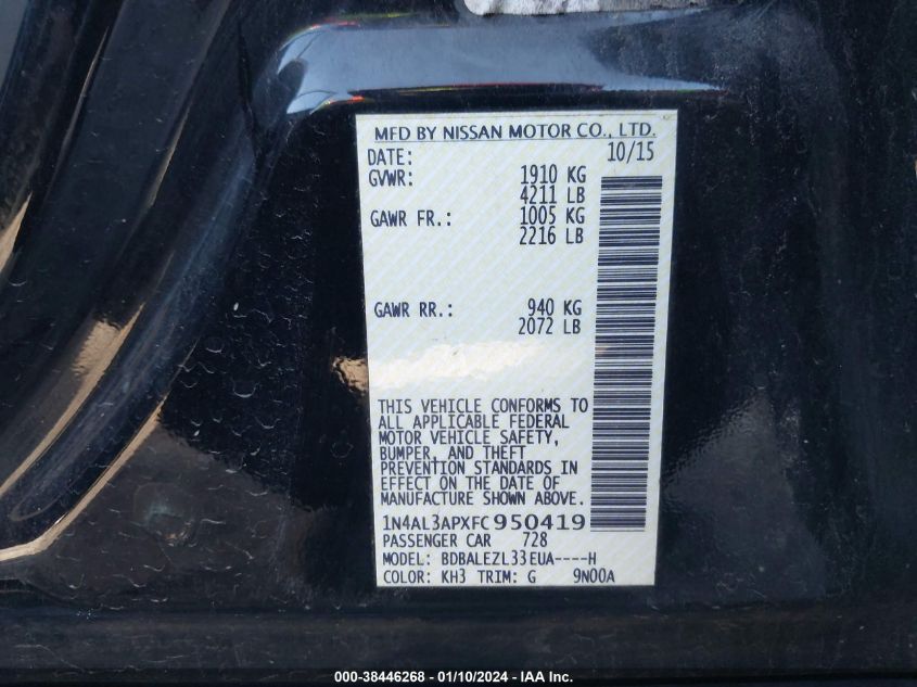 2015 NISSAN ALTIMA 2.5 S - 1N4AL3APXFC950419