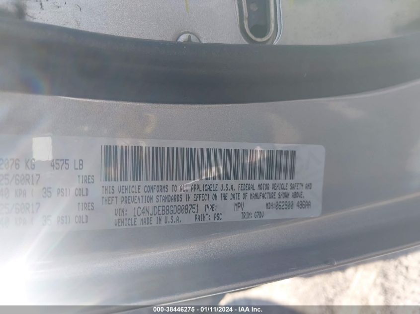 2016 JEEP COMPASS LATITUDE - 1C4NJDEB8GD808751