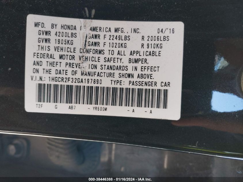 2016 HONDA ACCORD LX - 1HGCR2F32GA197890