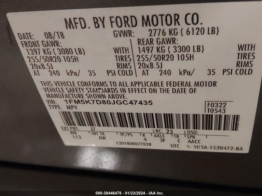2018 FORD EXPLORER XLT - 1FM5K7D80JGC47435