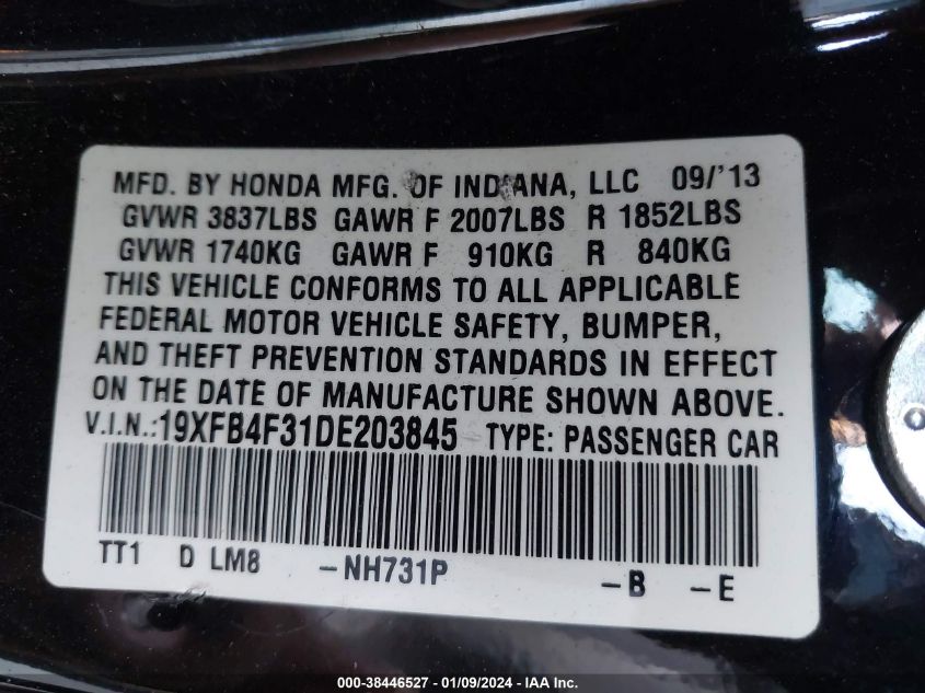 2013 HONDA CIVIC HYBRID - 19XFB4F31DE203845