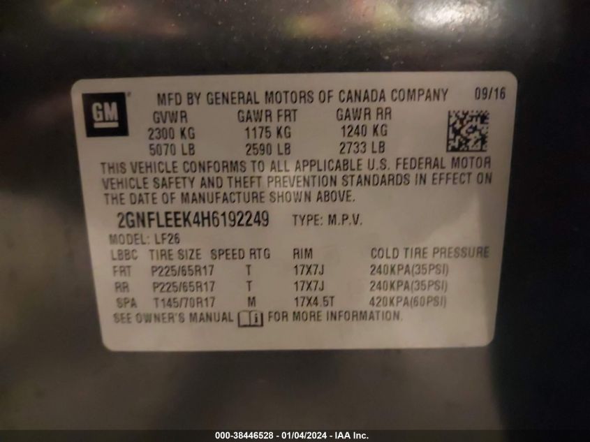 2017 CHEVROLET EQUINOX LS - 2GNFLEEK4H6192249