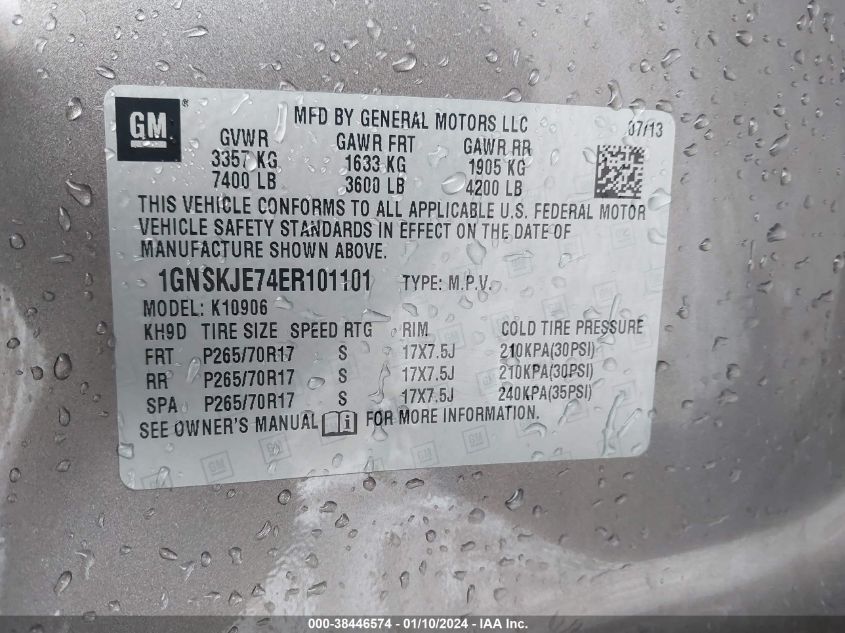 2014 CHEVROLET SUBURBAN 1500 LT - 1GNSKJE74ER101101