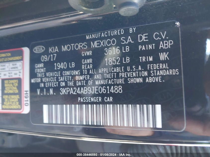 2018 KIA RIO S - 3KPA24AB9JE061488