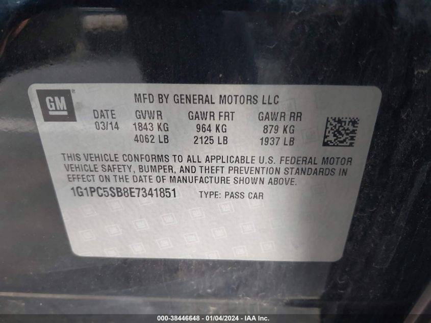 2014 CHEVROLET CRUZE LT - 1G1PC5SB8E7341851