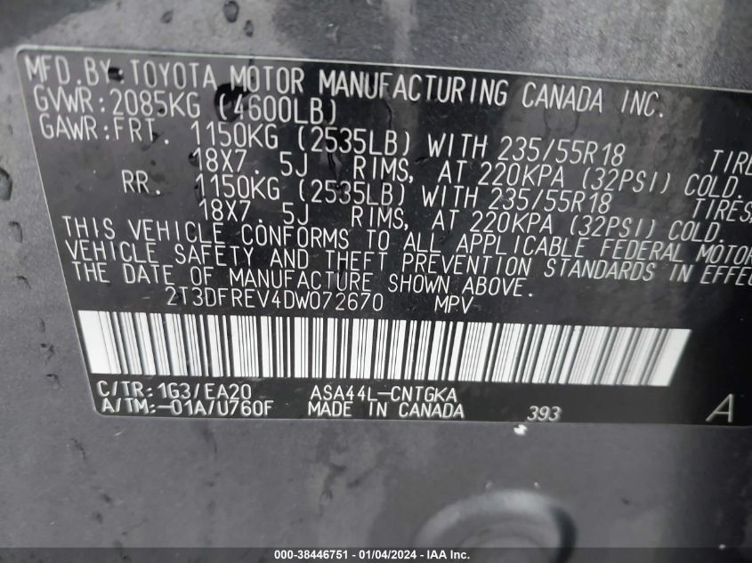 2013 TOYOTA RAV4 LIMITED - 2T3DFREV4DW072670