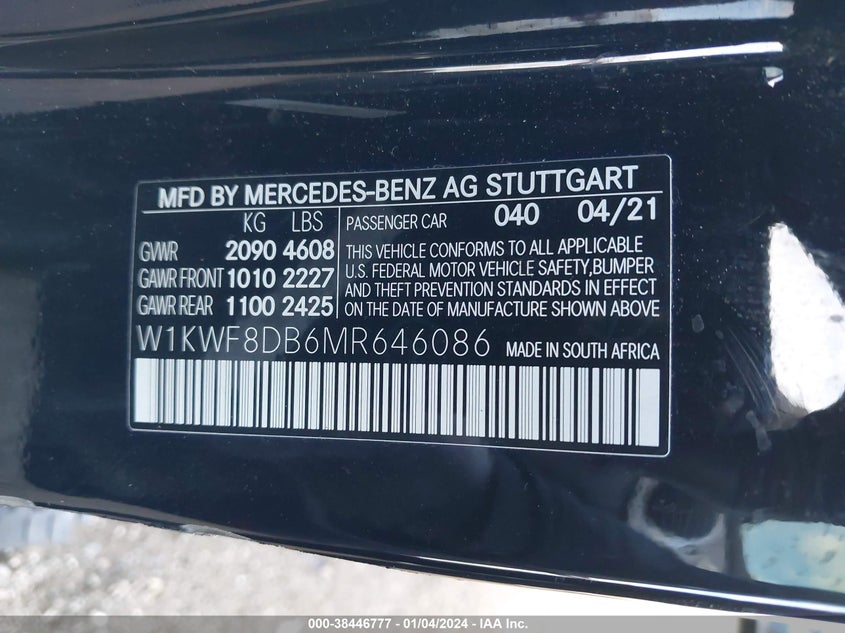 VIN W1KWF8DB6MR646086 2021 MERCEDES-BENZ C 300 300