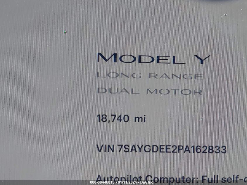 2023 TESLA MODEL Y AWD/LONG RANGE DUAL MOTOR ALL-WHEEL DRIVE - 7SAYGDEE2PA162833