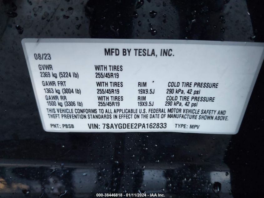 2023 TESLA MODEL Y AWD/LONG RANGE DUAL MOTOR ALL-WHEEL DRIVE - 7SAYGDEE2PA162833