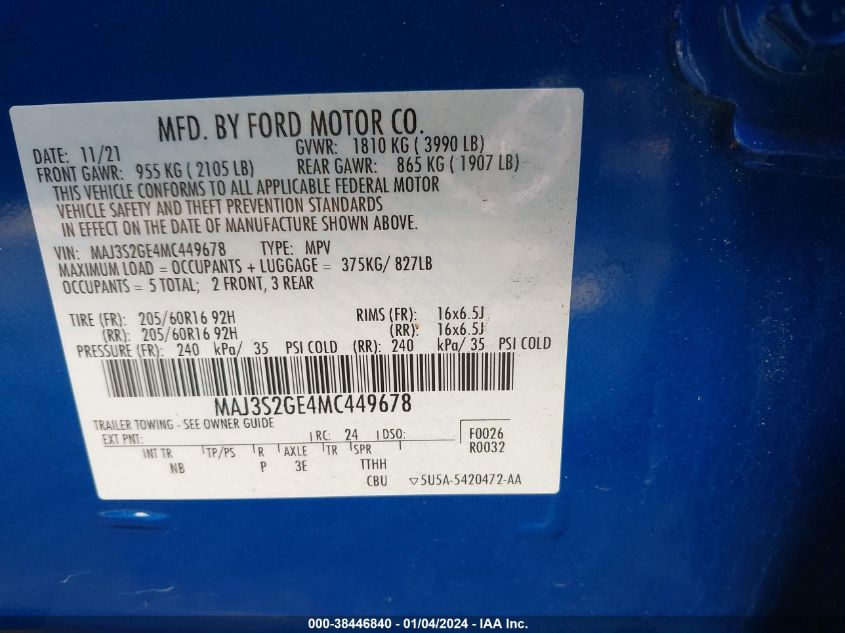 2021 FORD ECOSPORT SE - MAJ3S2GE4MC449678