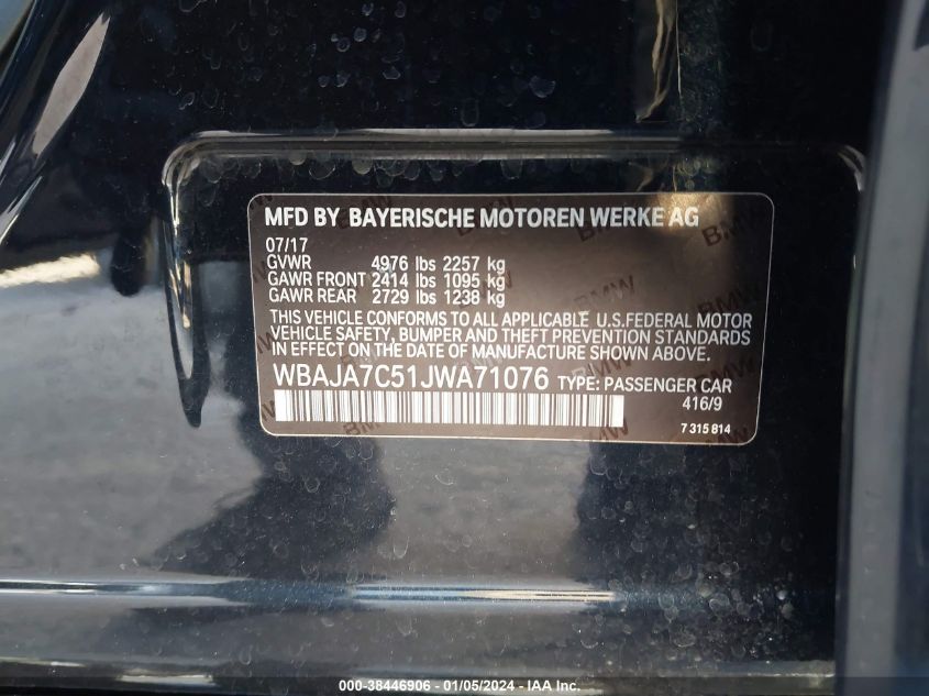 2018 BMW 530I XDRIVE WBAJA7C51JWA71076