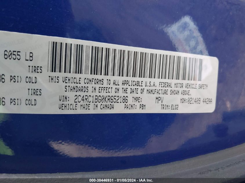 2019 CHRYSLER PACIFICA TOURING L - 2C4RC1BG0KR652186
