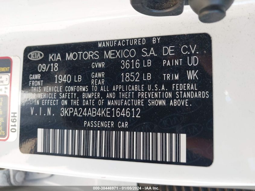 2019 KIA RIO S - 3KPA24AB4KE164612