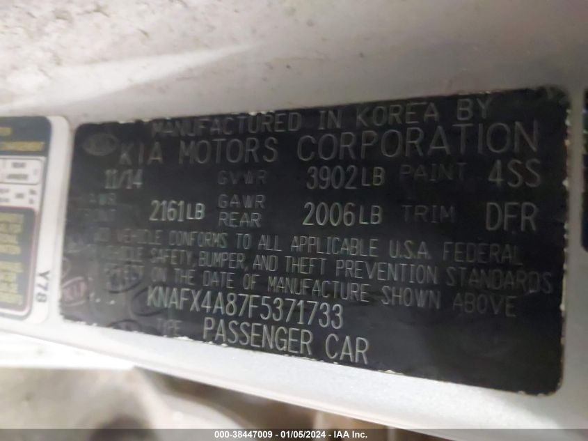 2015 KIA FORTE EX - KNAFX4A87F5371733
