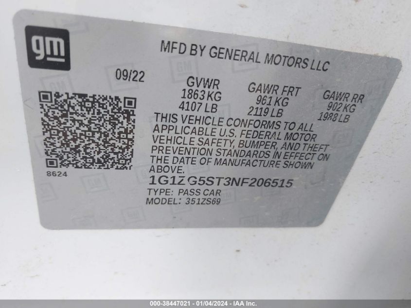 2022 CHEVROLET MALIBU RS - 1G1ZG5ST3NF206515