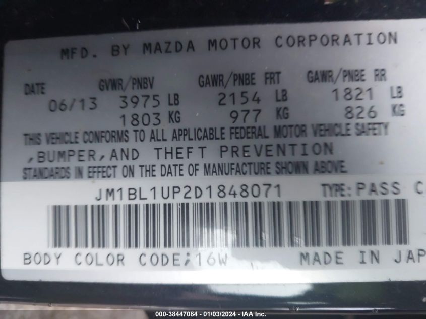 2013 MAZDA MAZDA3 I SPORT - JM1BL1UP2D1848071
