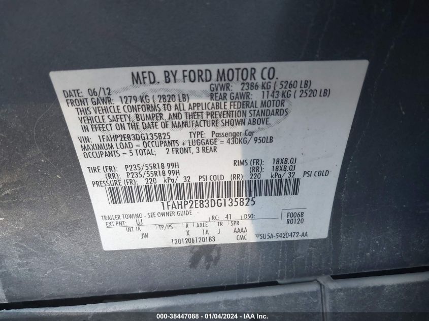 2013 FORD TAURUS SEL - 1FAHP2E83DG135825