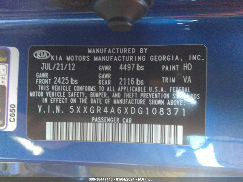 2013 KIA OPTIMA SX - 5XXGR4A6XDG108371