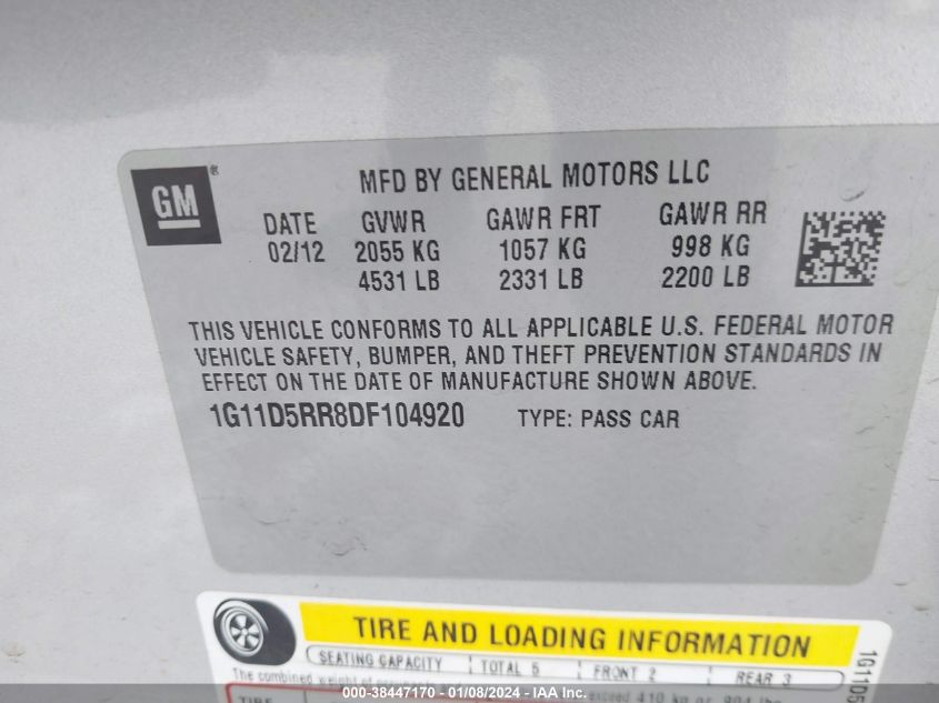 2013 CHEVROLET MALIBU ECO - 1G11D5RR8DF104920