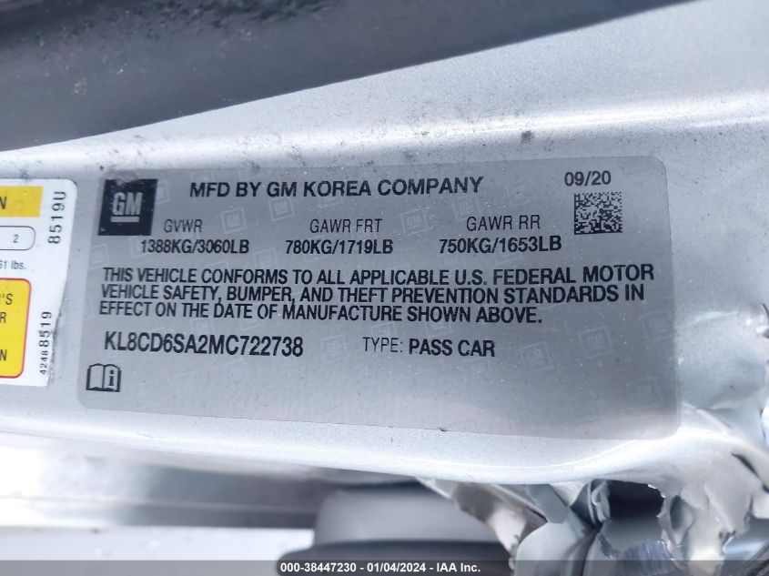2021 CHEVROLET SPARK 1LT - KL8CD6SA2MC722738