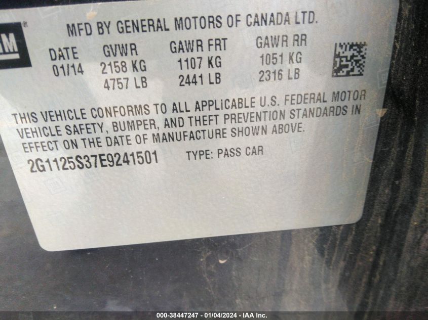 2014 CHEVROLET IMPALA LT - 2G1125S37E9241501