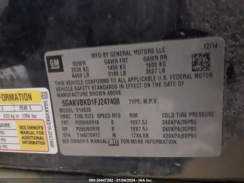 2015 BUICK ENCLAVE - 5GAKVBKD1FJ247408