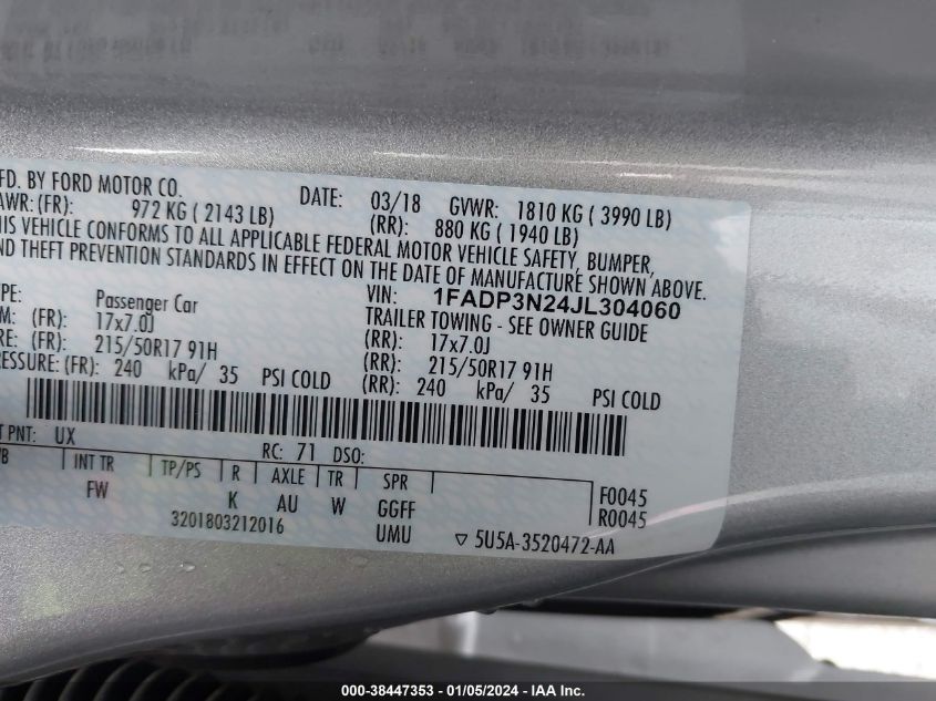 2018 FORD FOCUS TITANIUM - 1FADP3N24JL304060