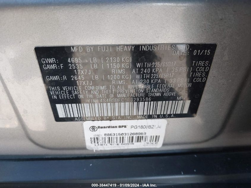 2015 SUBARU OUTBACK 2.5I PREMIUM - 4S4BSBFC1F3293586