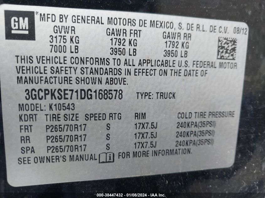 2013 CHEVROLET SILVERADO 1500 LT - 3GCPKSE71DG168578