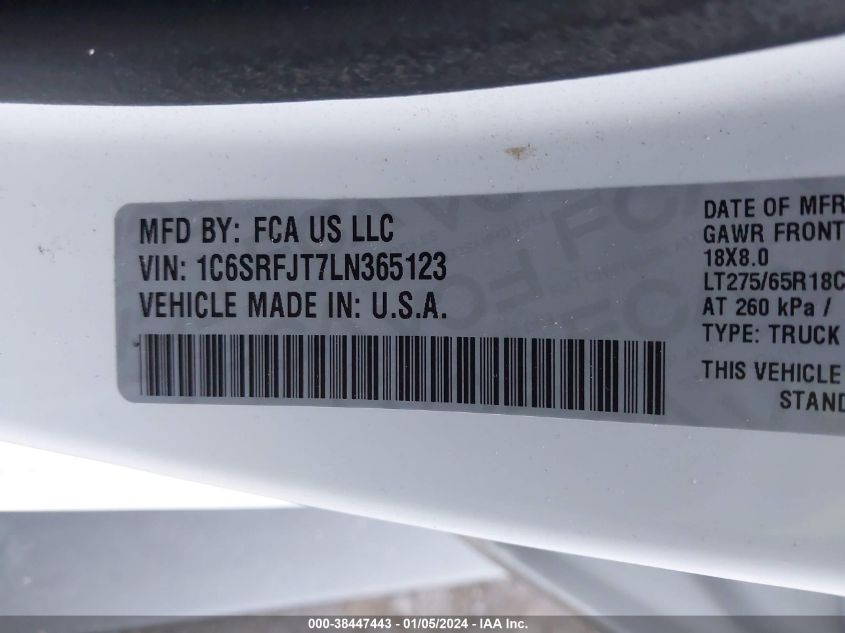 2020 RAM 1500 LARAMIE  4X4 5'7 BOX - 1C6SRFJT7LN365123