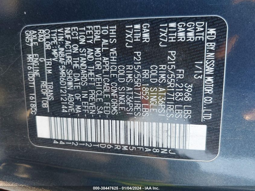 2013 NISSAN JUKE SV - JN8AF5MR6DT212144