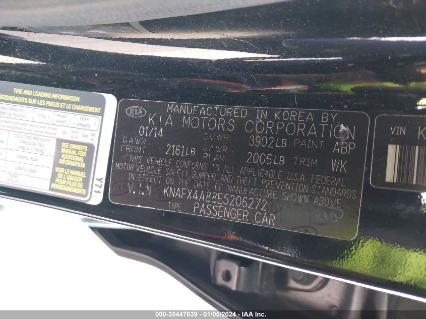 2014 KIA FORTE EX - KNAFX4A88E5206272
