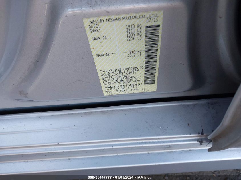 2015 NISSAN ALTIMA 2.5/S/SV/SL - 1N4AL3AP0FN398661
