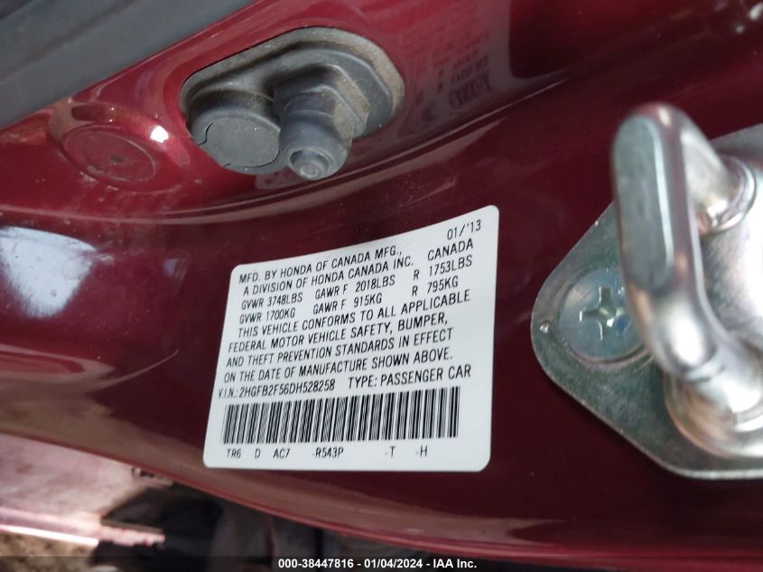 2013 HONDA CIVIC LX - 2HGFB2F56DH528258