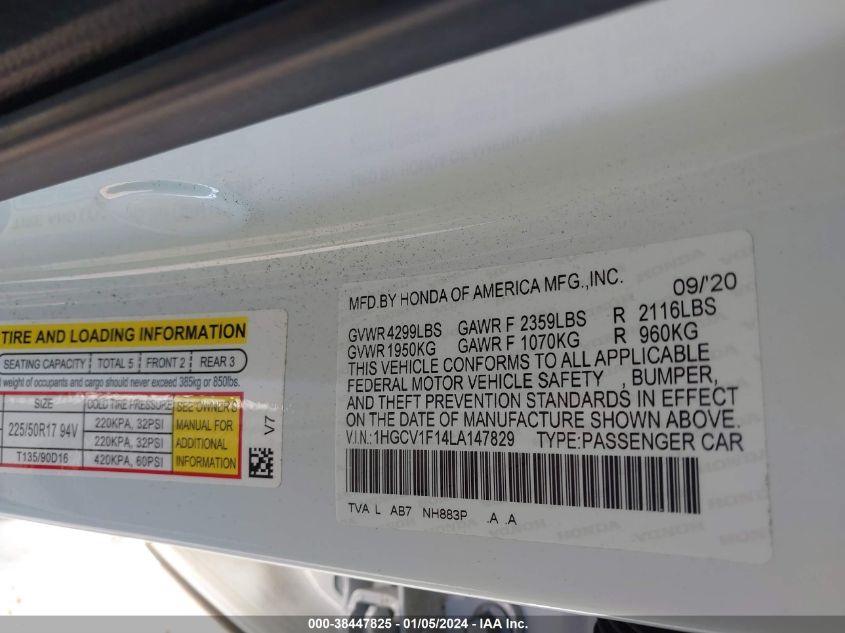 2020 HONDA ACCORD LX - 1HGCV1F14LA147829