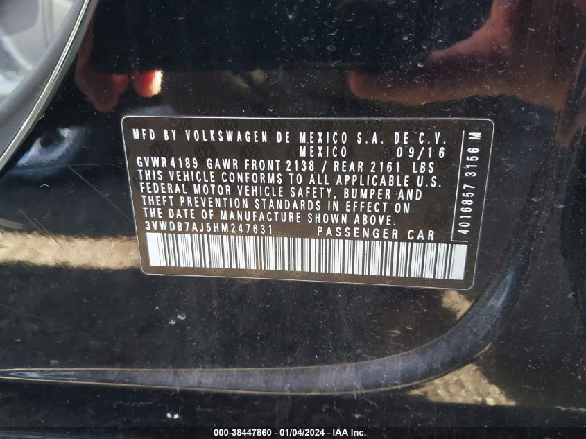 2017 VOLKSWAGEN JETTA SE - 3VWDB7AJ5HM247631