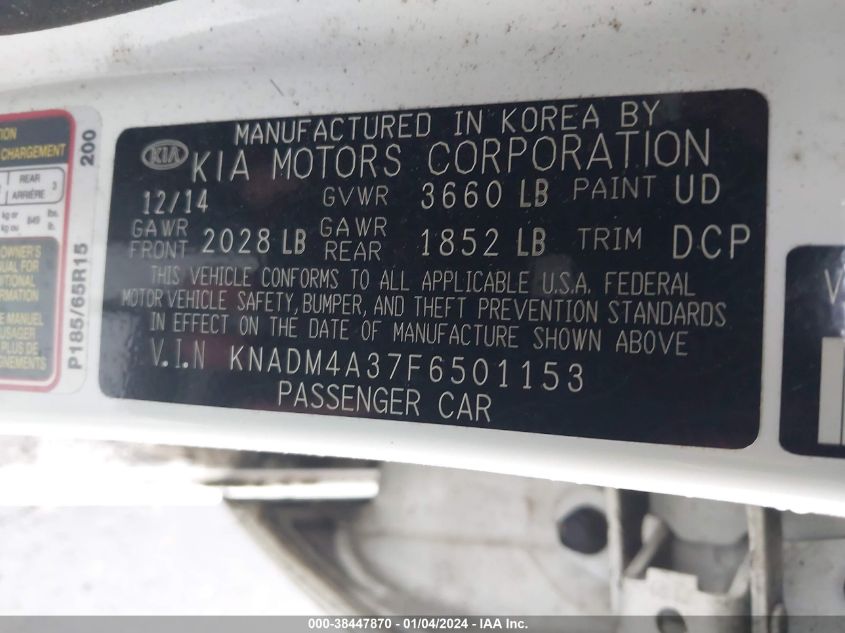 2015 KIA RIO LX - KNADM4A37F6501153