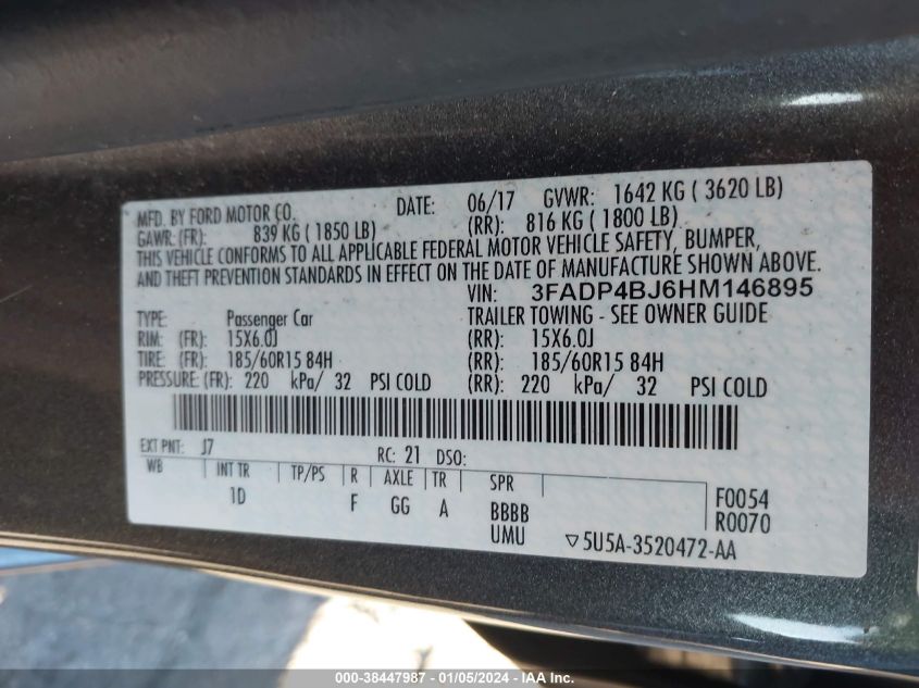 2017 FORD FIESTA SE - 3FADP4BJ6HM146895