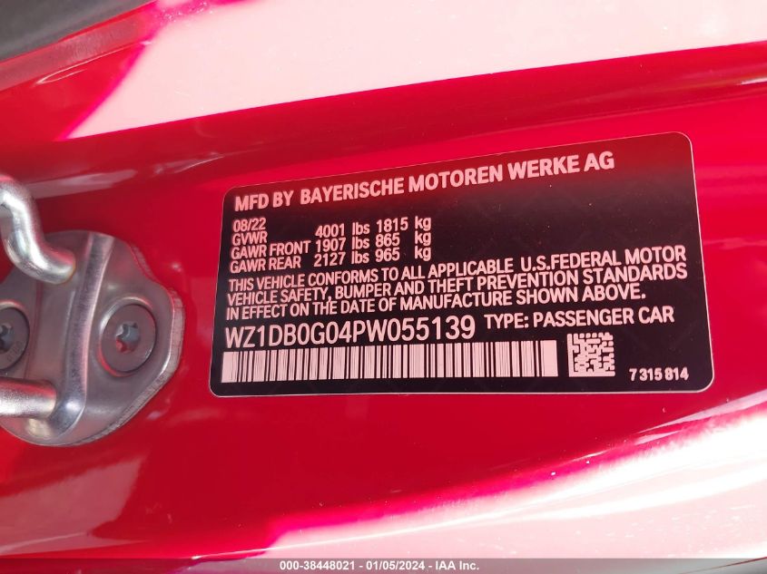 2023 TOYOTA GR SUPRA 3.0 PREMIUM - WZ1DB0G04PW055139