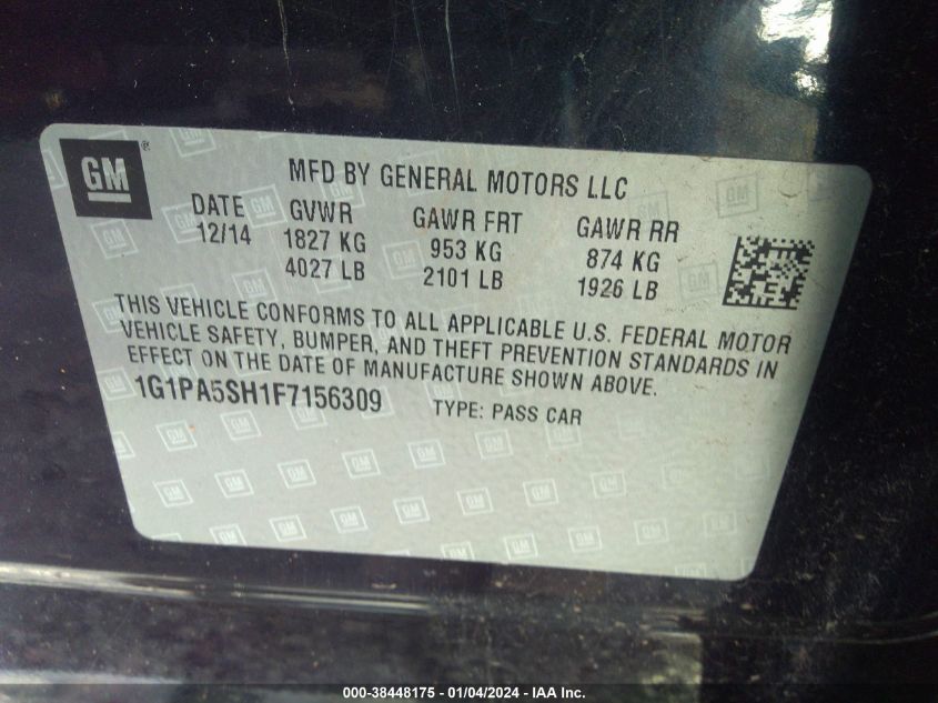 2015 CHEVROLET CRUZE LS AUTO - 1G1PA5SH1F7156309