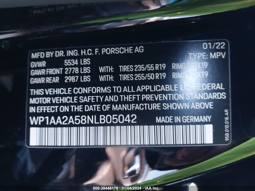 2022 PORSCHE MACAN - WP1AA2A58NLB05042