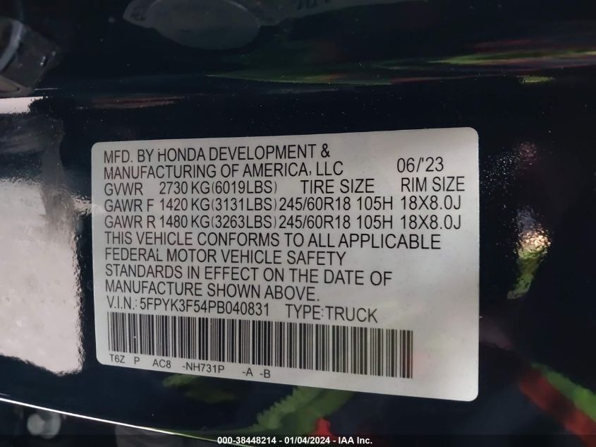 2023 HONDA RIDGELINE RTL - 5FPYK3F54PB040831
