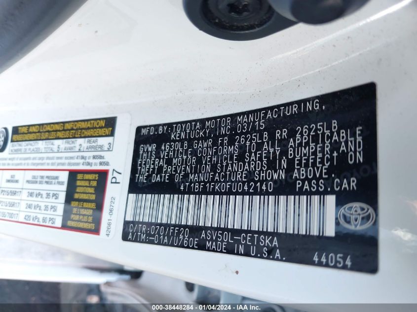 2015 TOYOTA CAMRY SE - 4T1BF1FK0FU042140