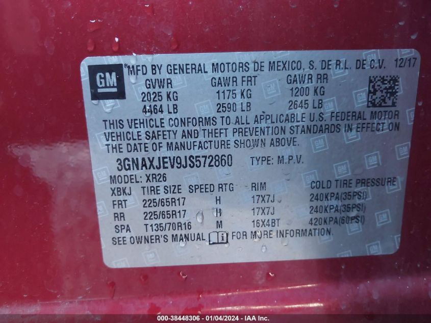 2018 CHEVROLET EQUINOX LT - 3GNAXJEV9JS572860