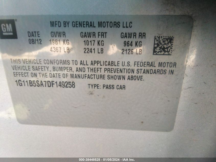 2013 CHEVROLET MALIBU LS - 1G11B5SA7DF149258