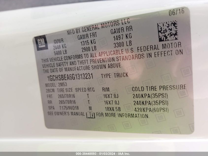 2016 CHEVROLET COLORADO WT - 1GCHSBEA6G1313231