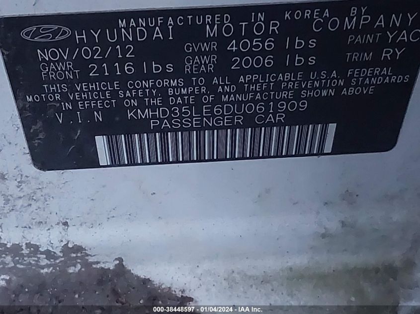 2013 HYUNDAI ELANTRA GT KMHD35LE6DU061909