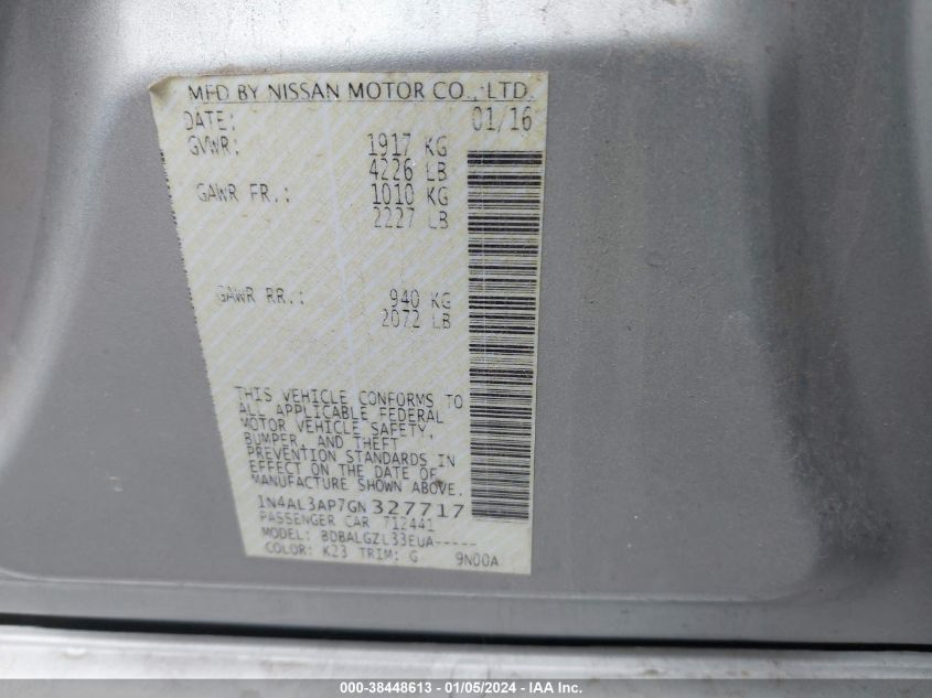 2016 NISSAN ALTIMA - 1N4AL3AP7GN327717