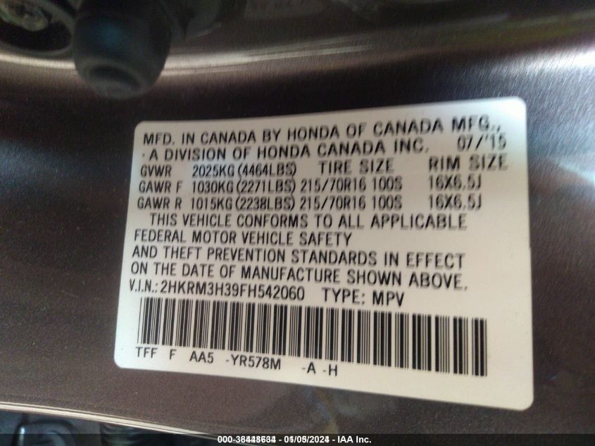2015 HONDA CR-V LX - 2HKRM3H39FH542060